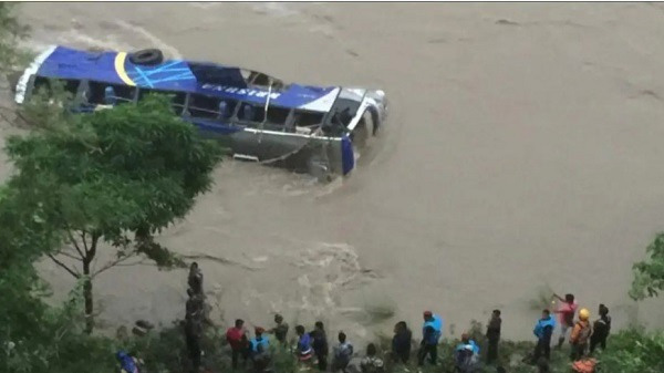 Nepal Kathmandu monsoon heavy rain accident road sunken bus washed away